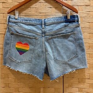 Abercrombie & Fitch Rainbow Heart Cutoff Denim Jean Shorts Size 14 NWOT